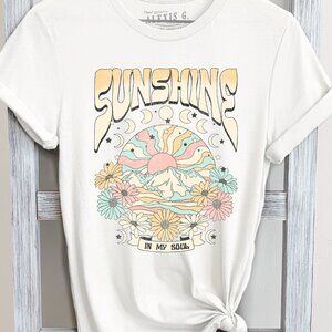 Sunshine Shirt, Floral Mountain T Shirt, Retro Sunshine Shirt